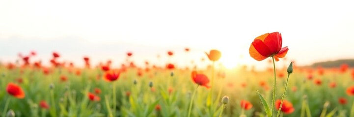 Fototapeta premium A solitary poppy isolated on white background, background, field, flower