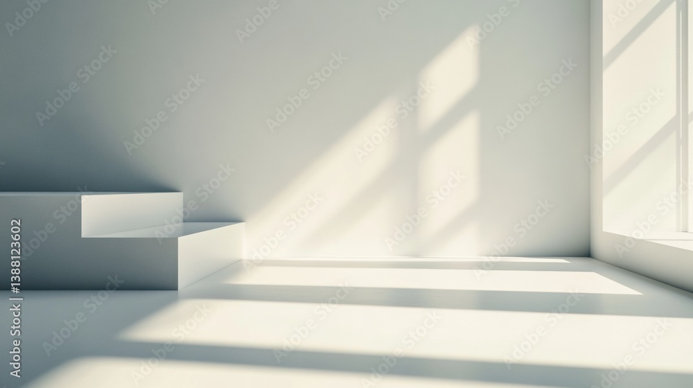 Poster Sophisticated abstract background showcasing soft 3D shadows on a smooth white surface in an elegant and minimalistic design environment