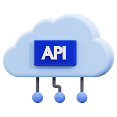 Api for cloud computing displayed in abstract 3d rendering with cloud text and blue spheres. Ideal for tech, cloud, and digital concepts