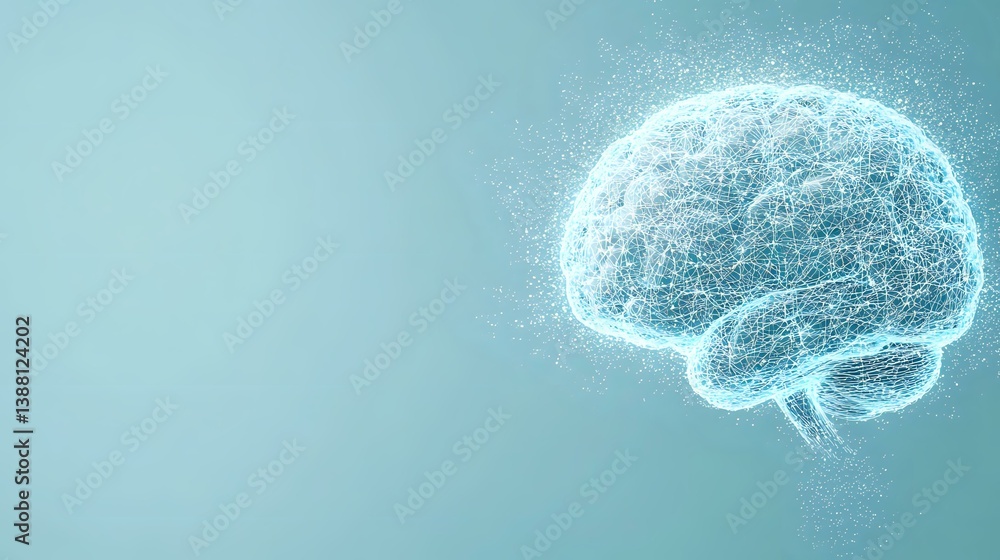 Aufkleber glowing digital brain visualization with connected dots and lines forming neural network pattern on 