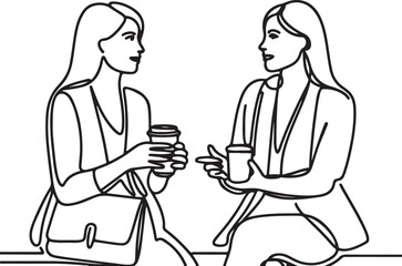 Two Young Women Having a Casual Coffee Break in the Office