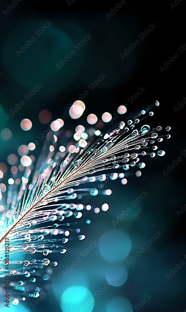 Aufkleber delicate water drops on dandelion seed macro with dreamy turquoise bokeh background creating magical