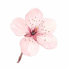 Delicate pink blossom illustration with subtle petal details and soft gradients on a white background
