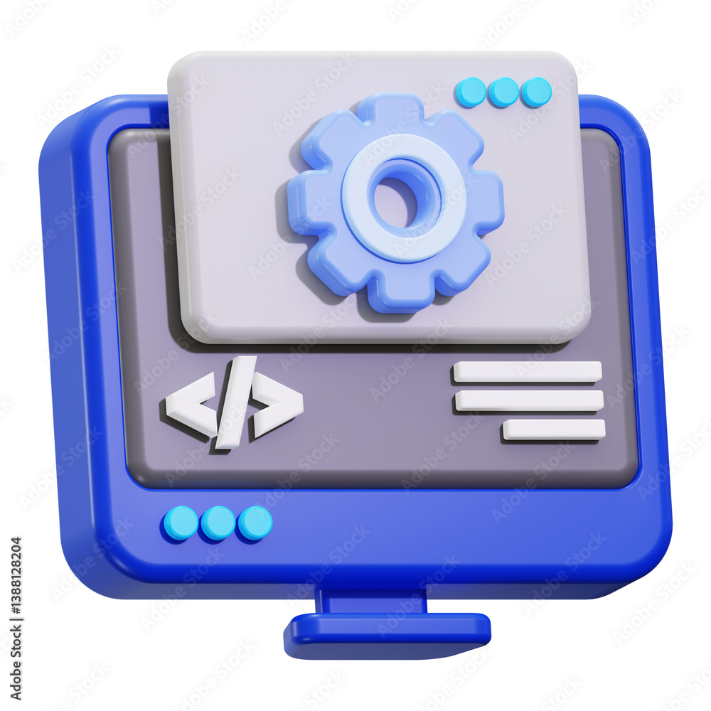 Fototapete Web development concept with computer monitor and gear rendering. Suitable for technology and web design projects needing a symbolic visual