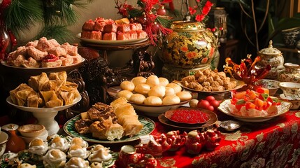 Fototapeta premium A starry night backdrop over a forest clearing illuminated by lanterns