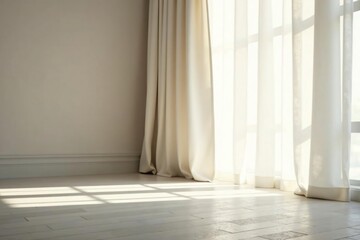 Simple linen curtains, soft light, neutral tones, background, fabric, home decor