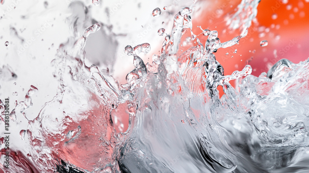 Poster a dynamic close up of splashing water with an orange and white background creating a sense of motion