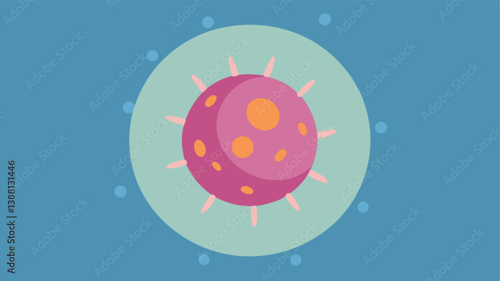 Poster microscopic view a closeup of a single exosome visualized as a circle with tiny protrusions alongsid