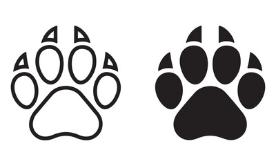Animal Paw Print Icon - Outline and Solid Black Version Side by Side