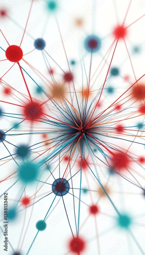 Poster Abstract representation Hidden Markov Model. AI concept of data nodes connected via network. Visualizes complex statistical relationships. Artificial intelligence, machine learning, data science,
