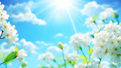 white flowers on blue sky background