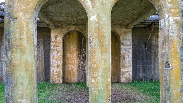 Arches under the tower at Battery Ord in Fort Columbia State Park, Washington, USA