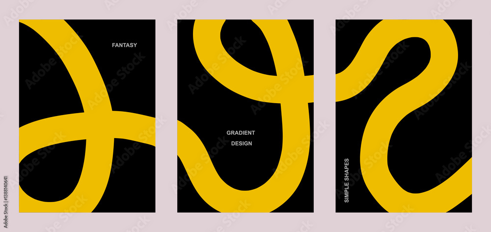 Poster abstract wave line poster background. set cover card with yellow wavy lines. modern gradient texture