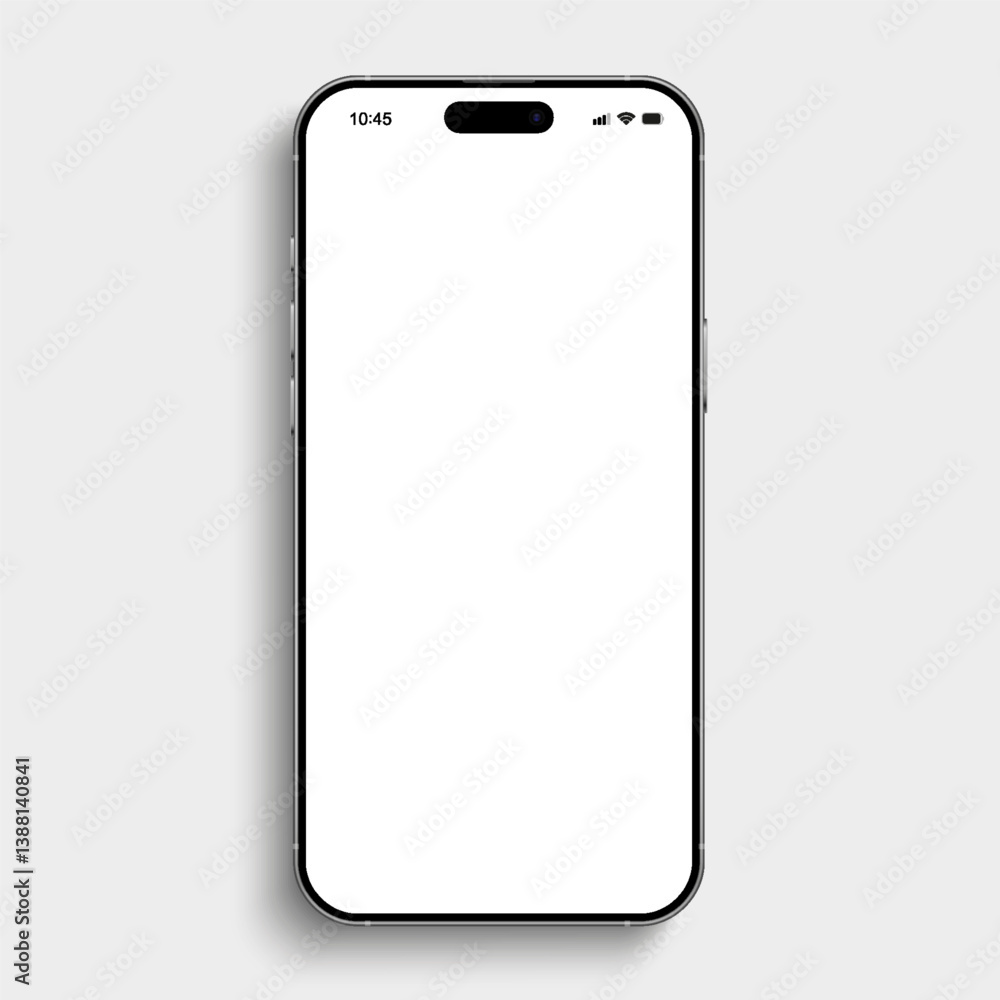 Poster Smartphone mockup, 3D mobile phone device front view for ui ux presentation, high quality smart phone mockup with shadow, realistic smart phone isolated