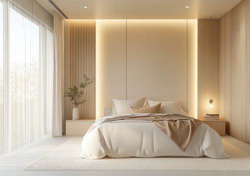 interior of a bedroom white color bedsheet and pillow