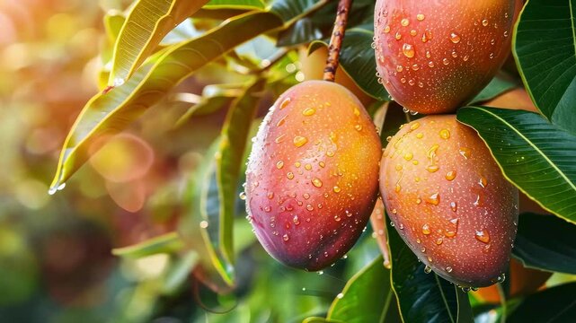 mango close-up on the tree. selective focus
