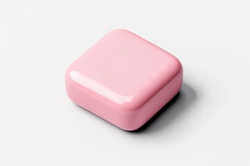 A square, glossy, light pink object