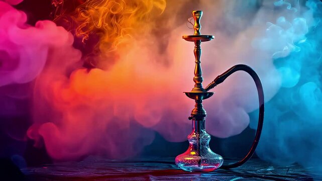 hookah in multi-colored smoke. selective focus