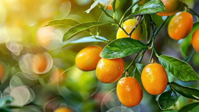 kumquat close up on tree. selective focus