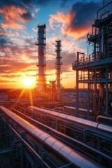Fototapeta premium Oil Refinery at Sunset