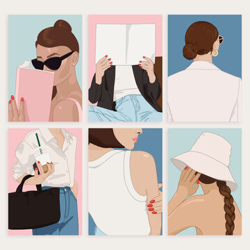 Women in Business, Reading and Lifestyle Illustration Set