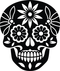 Sugar skull with flowers silhouette illustration