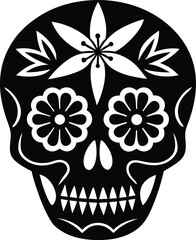 Sugar skull with flowers silhouette illustration