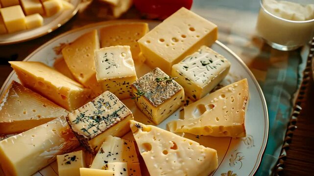 sliced cheese on a plate. selective focus