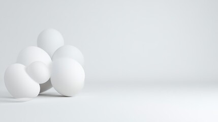 Several smooth, white, organic shapes cluster together on a plain white background. The composition is simple and minimalist. The image is digitally rendered, high-quality, and evenly lit. Its style