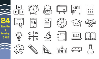 Vector set of education and learning icons for web and communication illustration