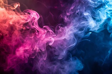 Obraz premium Abstract Colorful Smoke Swirls and Eddies in Pink Purple and Blue Hues on Black Background