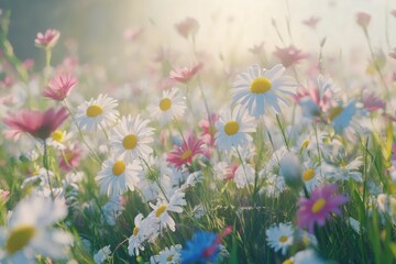 Field of daisies and colorful flowers © Goncharenko