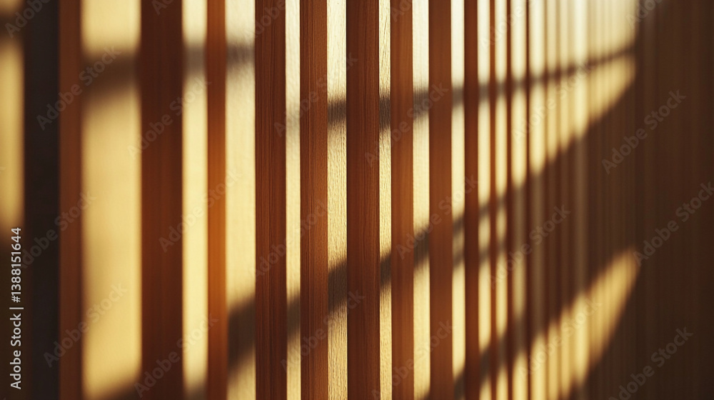 Poster close up of a wooden lattice with light and shadows creating a warm and inviting atmosphere