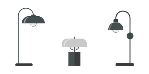 colorful table lamp logo object set, Night Stand and Lamp Icon Square Button, Set of Table Lamps black silhouettes illustration, Lamp icon vector, Black silhouettes of table lamps, Modern and premium.