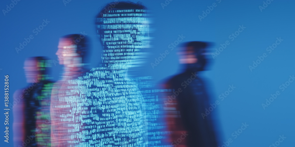 Poster digital human transformation: a futuristic and symbolic representation of the human form morphing in