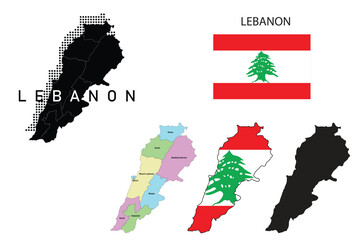  Lebanon flag and map illustration vector.