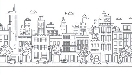 Fototapeta premium Line art city street scene