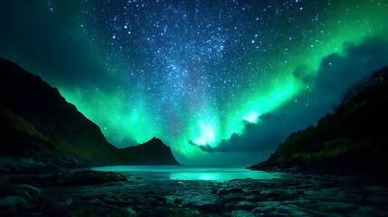 Mesmerizing Northern Lights over Majestic Fjord Landscape