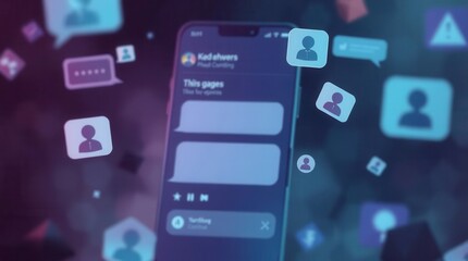 Digital communication visualized: smartphone surrounded by messages, contacts, and alert icons.