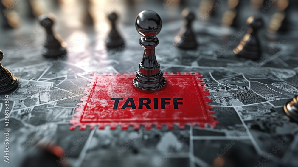 Poster strategic game analyzing tariff impacts on global business dynamics in a competitive environment