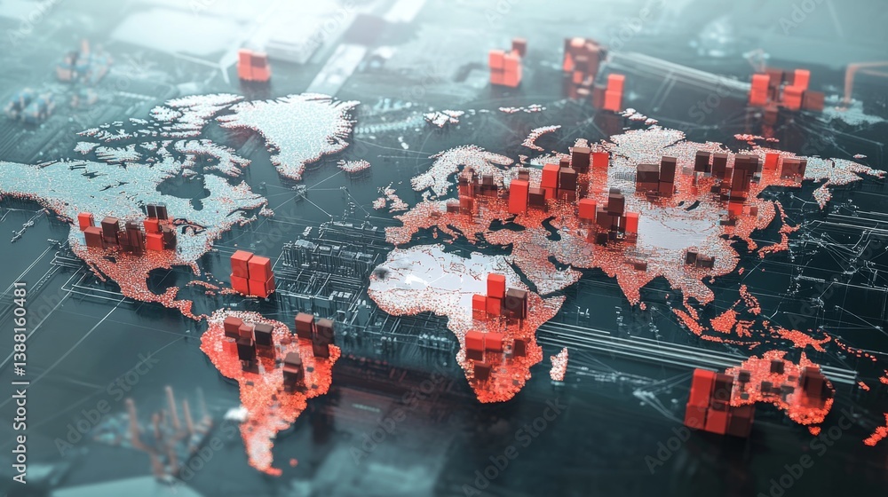 Poster global data visualization world map digital graphics technology environment aerial view modern analy