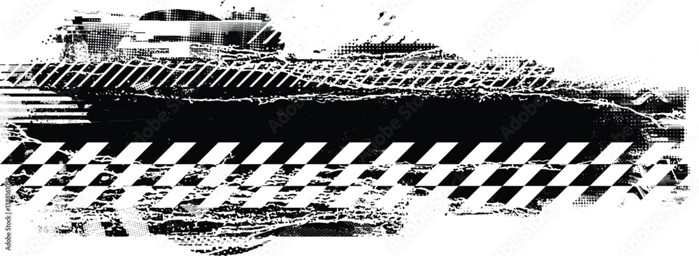 Aufkleber Grunge textured banner with rough edges. Halftone dots texture. Overlay grunge texture . Simply place texture over any object to create grunge effect . Banner with scratched surface for your design. 