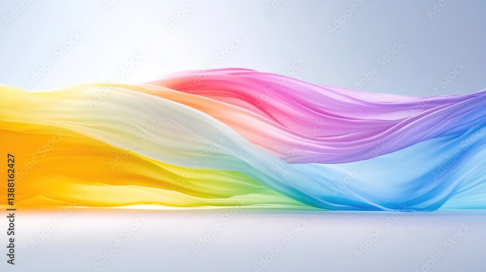 Poster rainbow fabric waves abstract style high-resolution digital rendering landscape flowing texture eleg