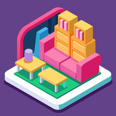 Isometric illustration of a stylish furniture interior design