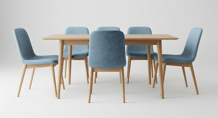 Scandinavian Dining Set Featuring Upholstered Chairs and Wooden Table