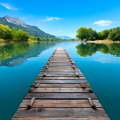 Fototapeta premium Serene mountain lake with wooden pier