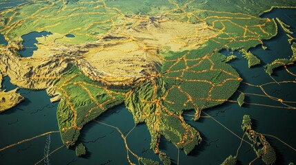 Geospatial mapping of asia digital terrain visualization geographic data analysis virtual environment aerial perspective geographic insights