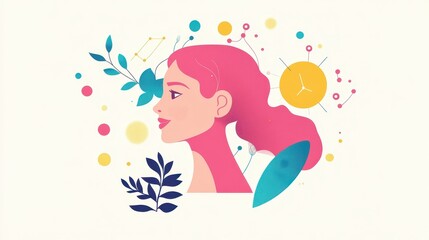 Colorful Profile of a Woman with Nature Elements