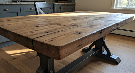 Elegant Rustic Dining Table with Iron Legs and Reclaimed Wooden Plank Top