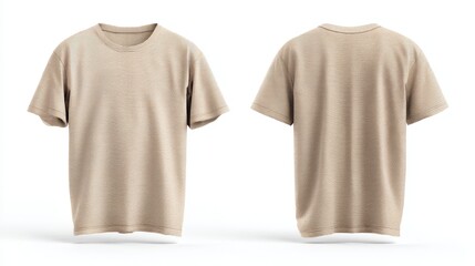 Beige t-shirt mockup front and back template on white background